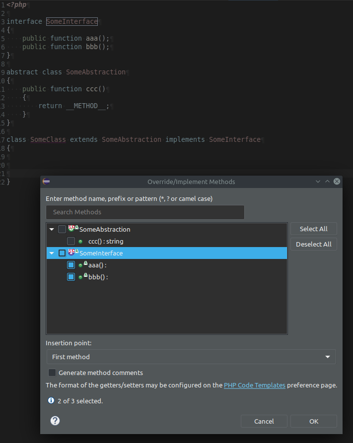 Eclipse Community Forums: PHP Development Tools (PDT) » Generate Methods in  PHP class